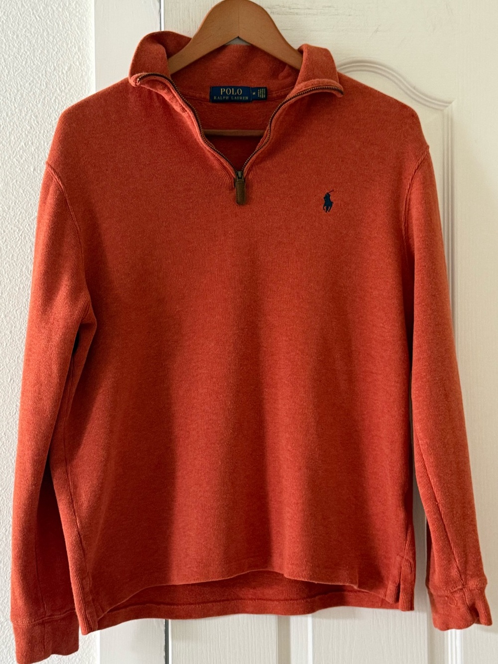 Polo Ralph Lauren Men’s M Orange 1/4 Zip Pullover 100% Cotton Pony Logo